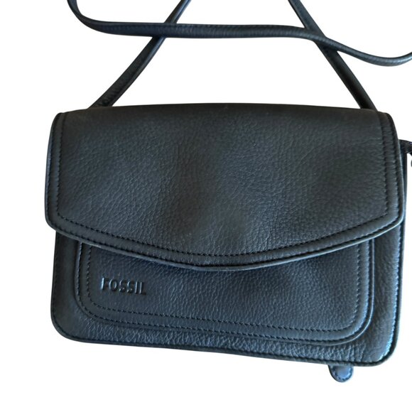 Vintage Fossil Black Pebbled Leather Envelope Bag Crossbody Handbag Purse - Picture 5 of 16